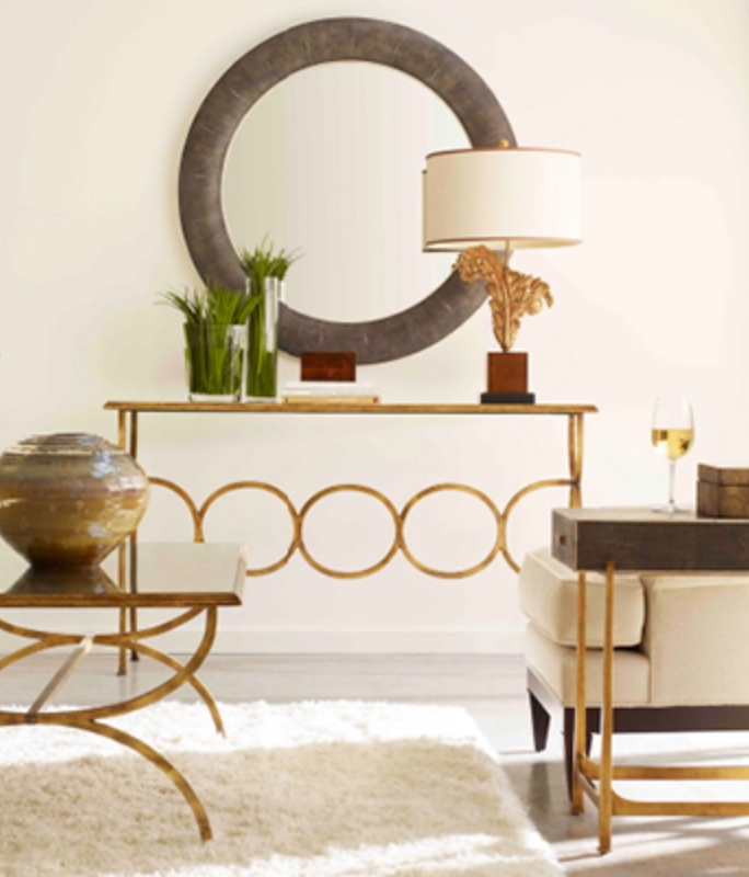 Console Table: Interlocking Circles Gilded Iron Horseshoe Design