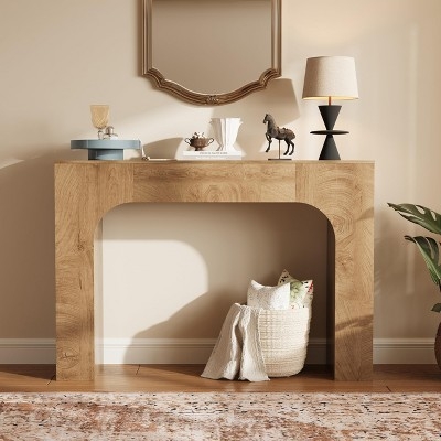 Console Table: Light Oak Arched Cutout Farmhouse Hall Piece