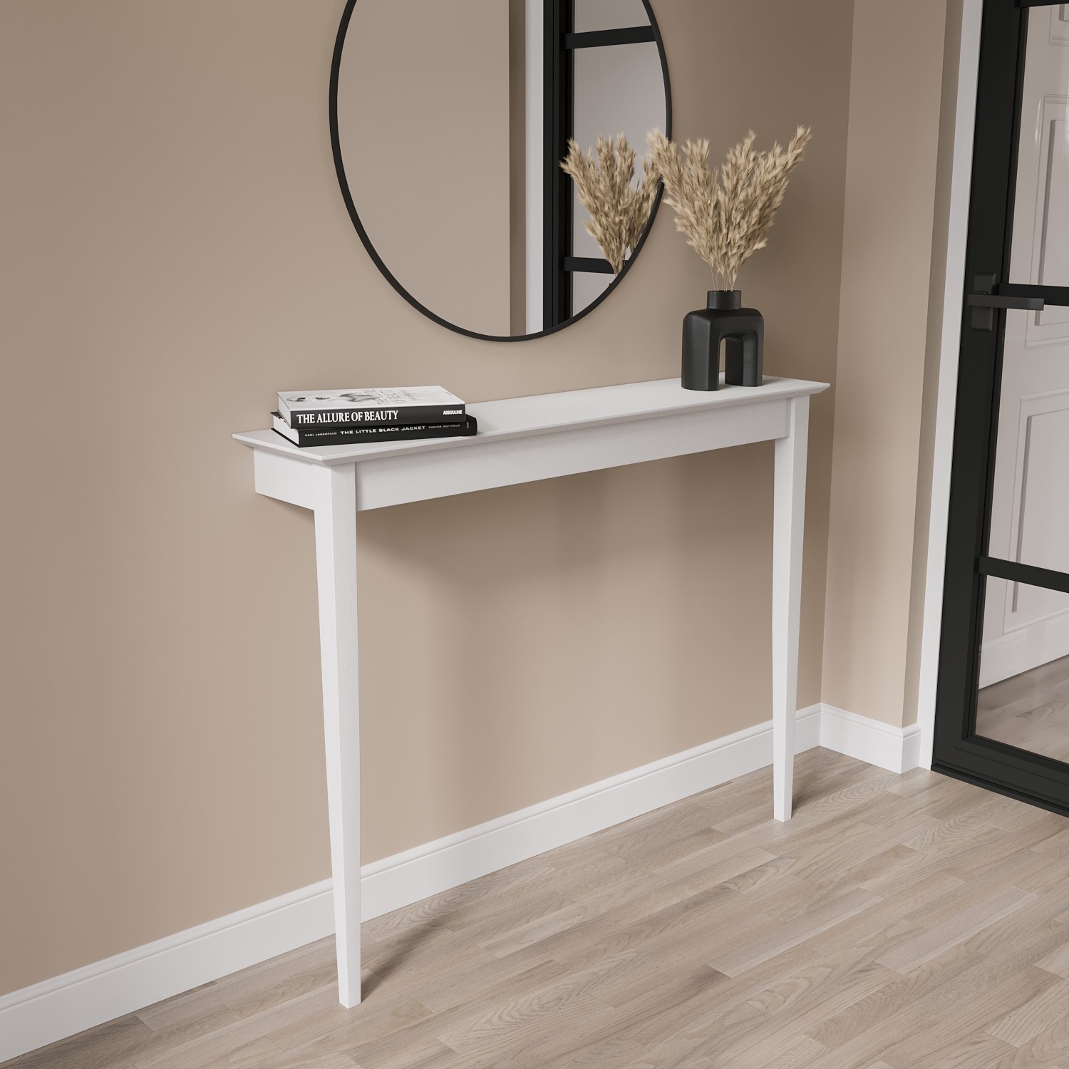 Console Table Matte White Tapered Legs Ultra Thin Console Table