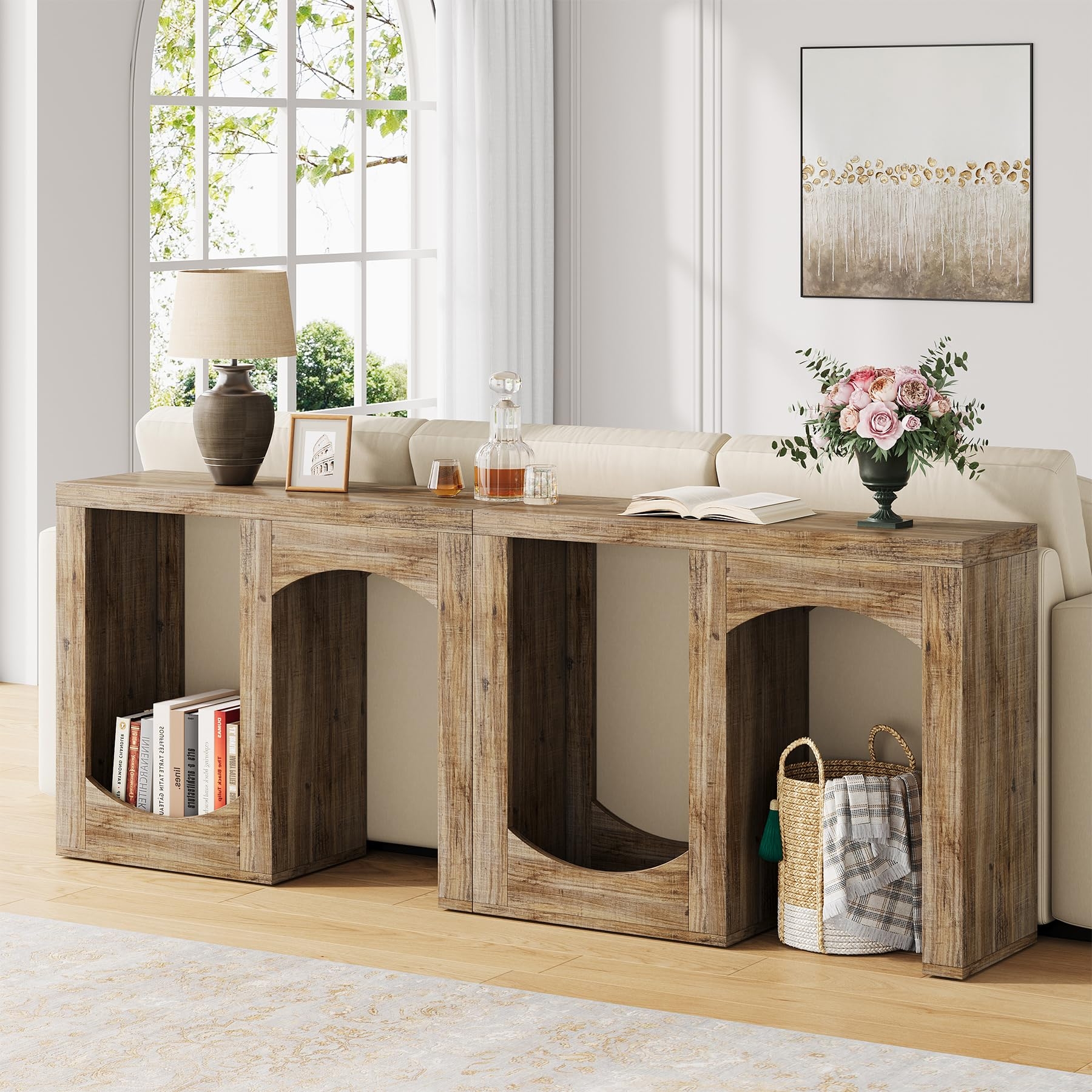 Console Table Modular Construction Arched Design Rustic Brown
