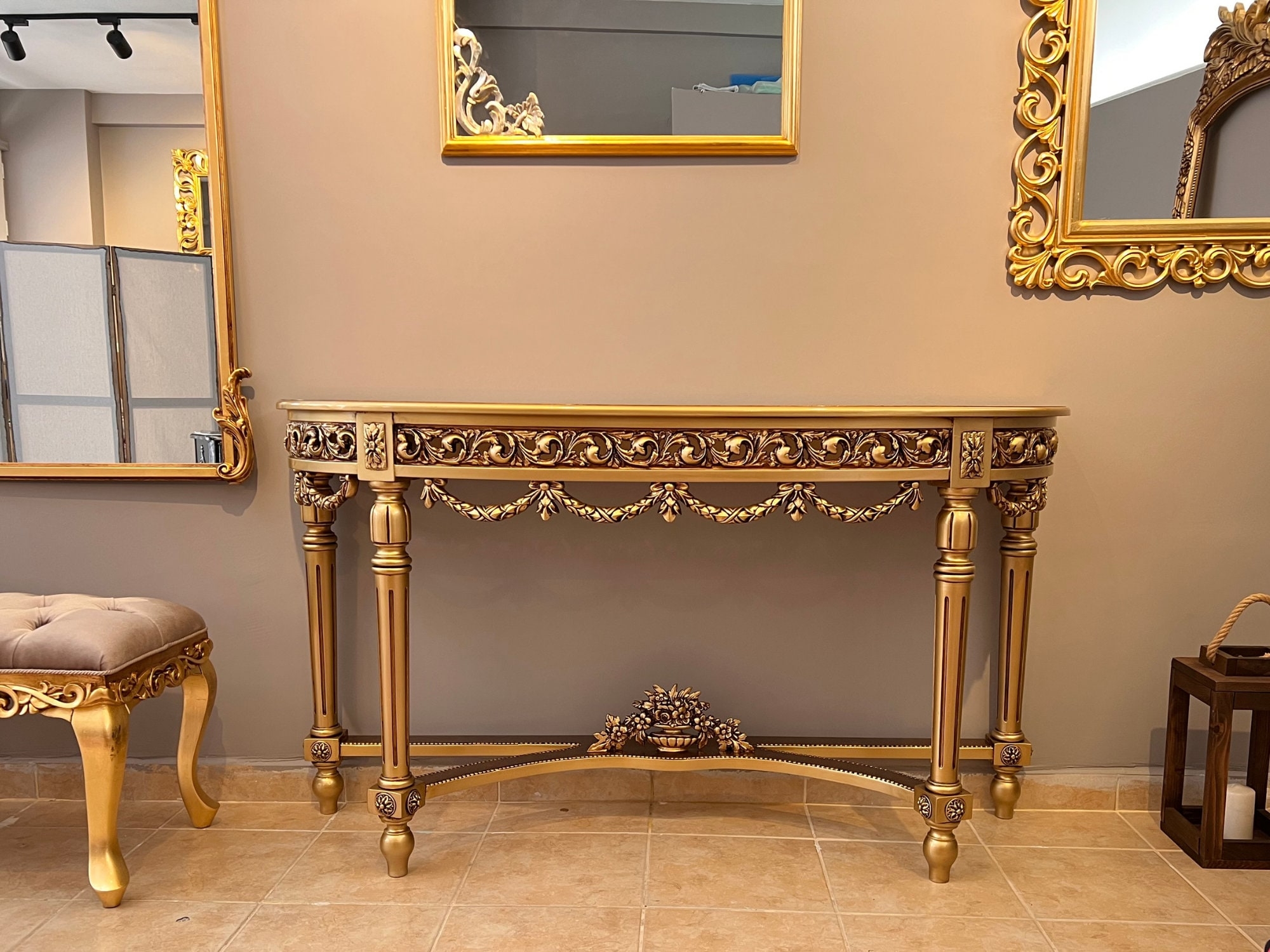Console Table Ornate Gilded Hallway Table With Swag Apron