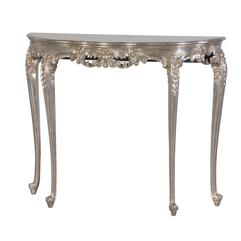 Console Table Silver Leaf Acanthus Detail Demi Lune Console