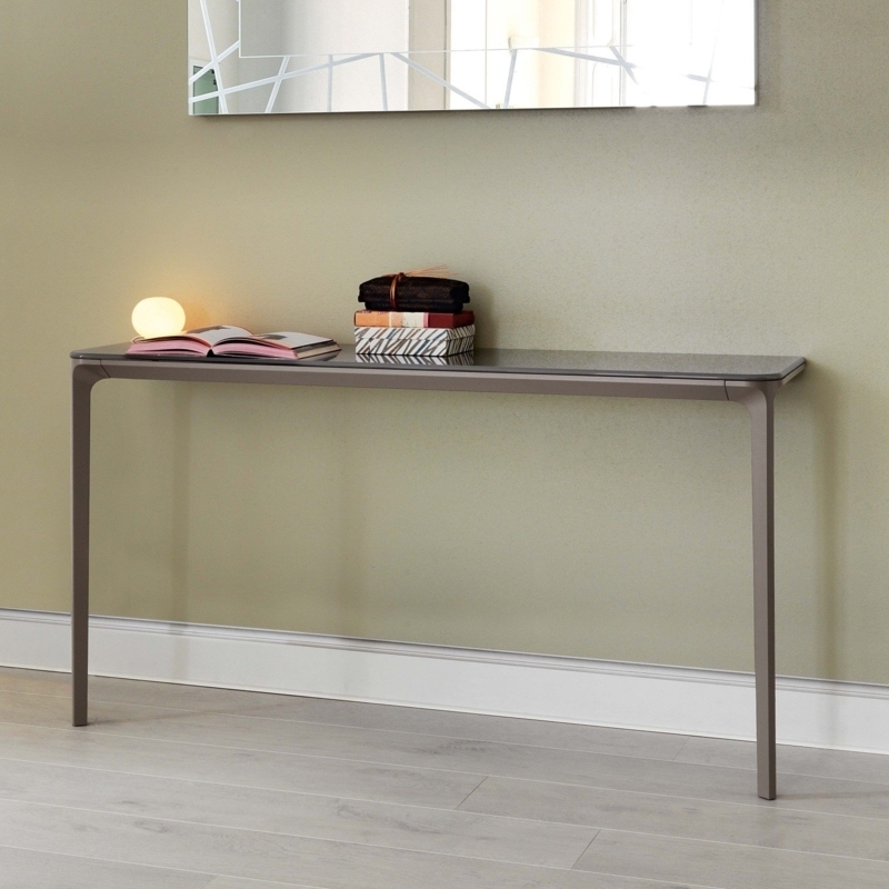 Console Table Slim Depth Taupe Gray Narrow Two Legged Console