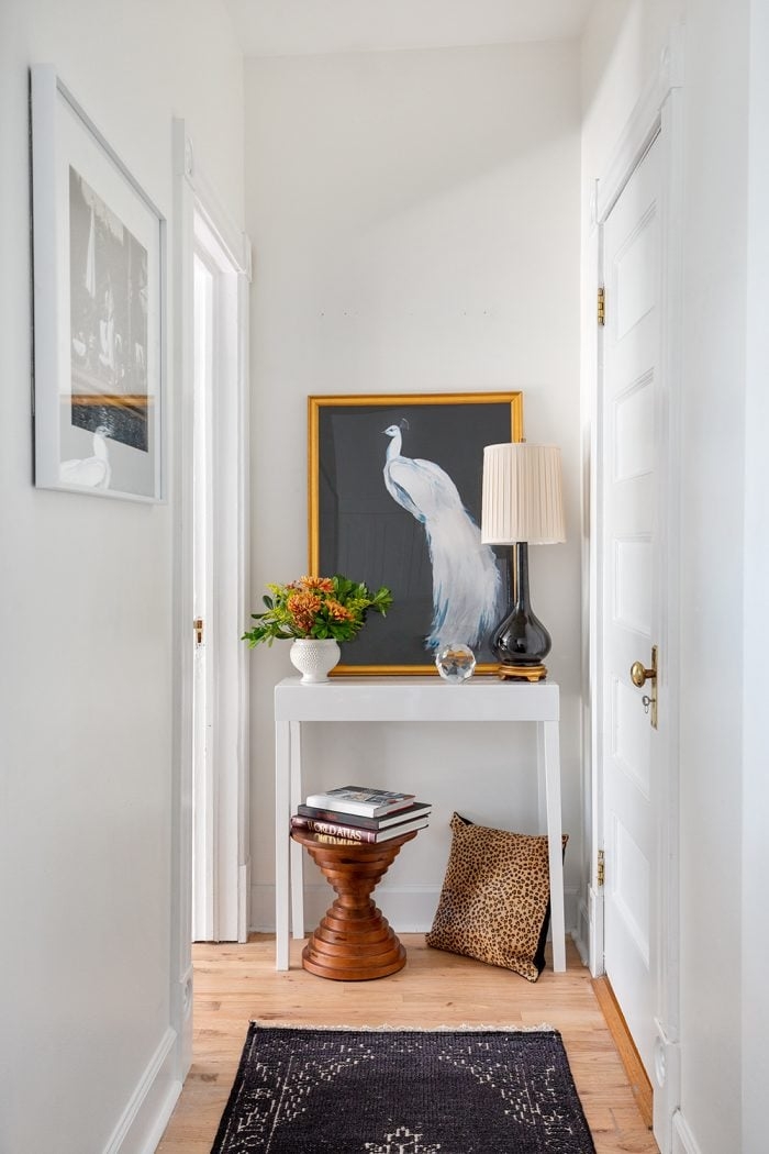 Console Table Slim Profile Peacock Artwork Hallway Styling