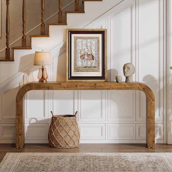 Console Table Solid Wood Continuous Arched Silhouette Brown