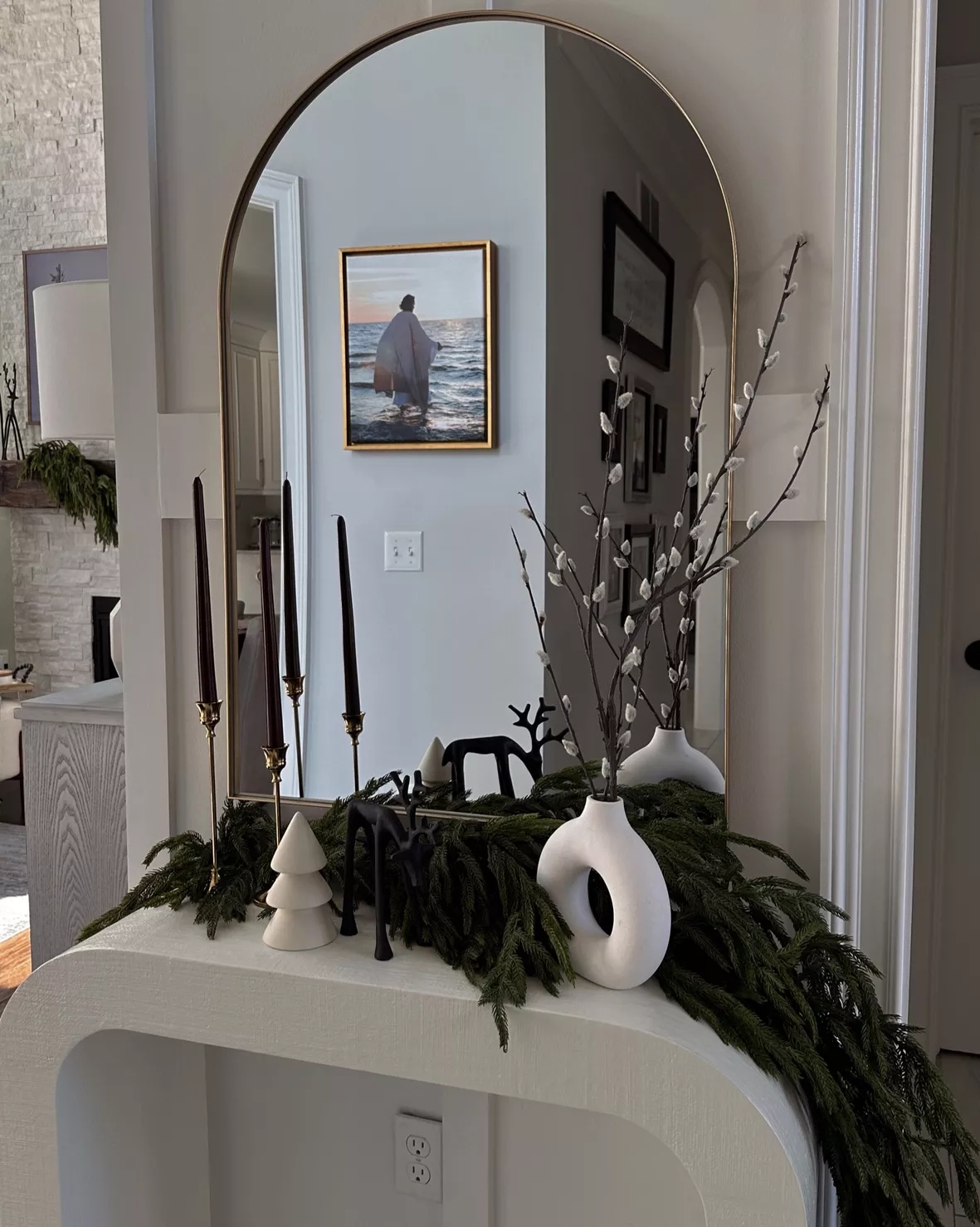 Console Table: Textured Frame Organic Modern White Foyer Decor