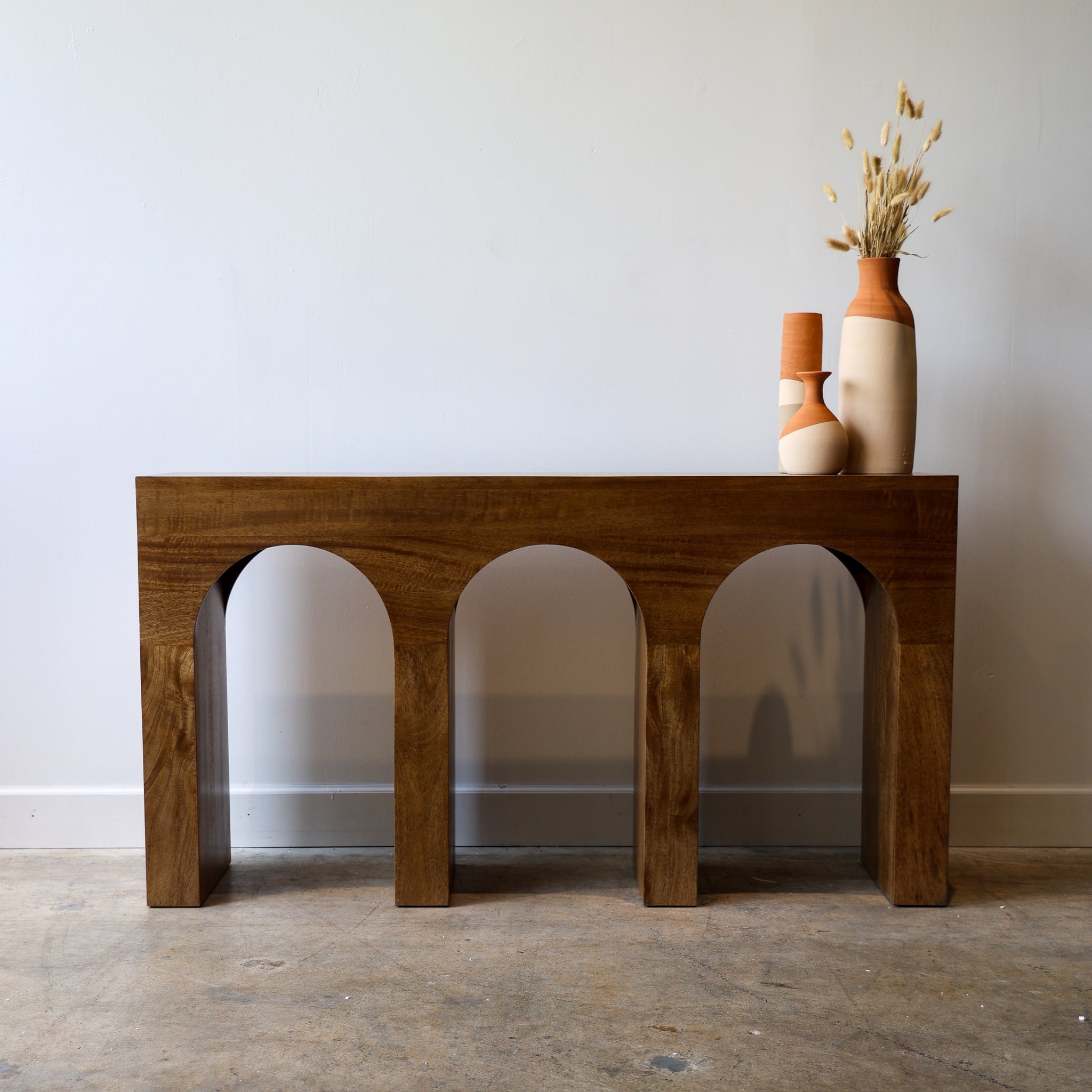 Console Table Thick Silhouette Triple Arch Wood Entryway