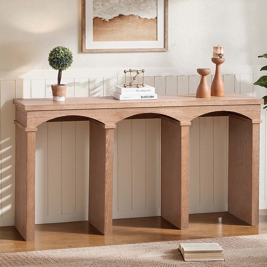Console Table Triple Arched Base 60 Inch Wood Entryway