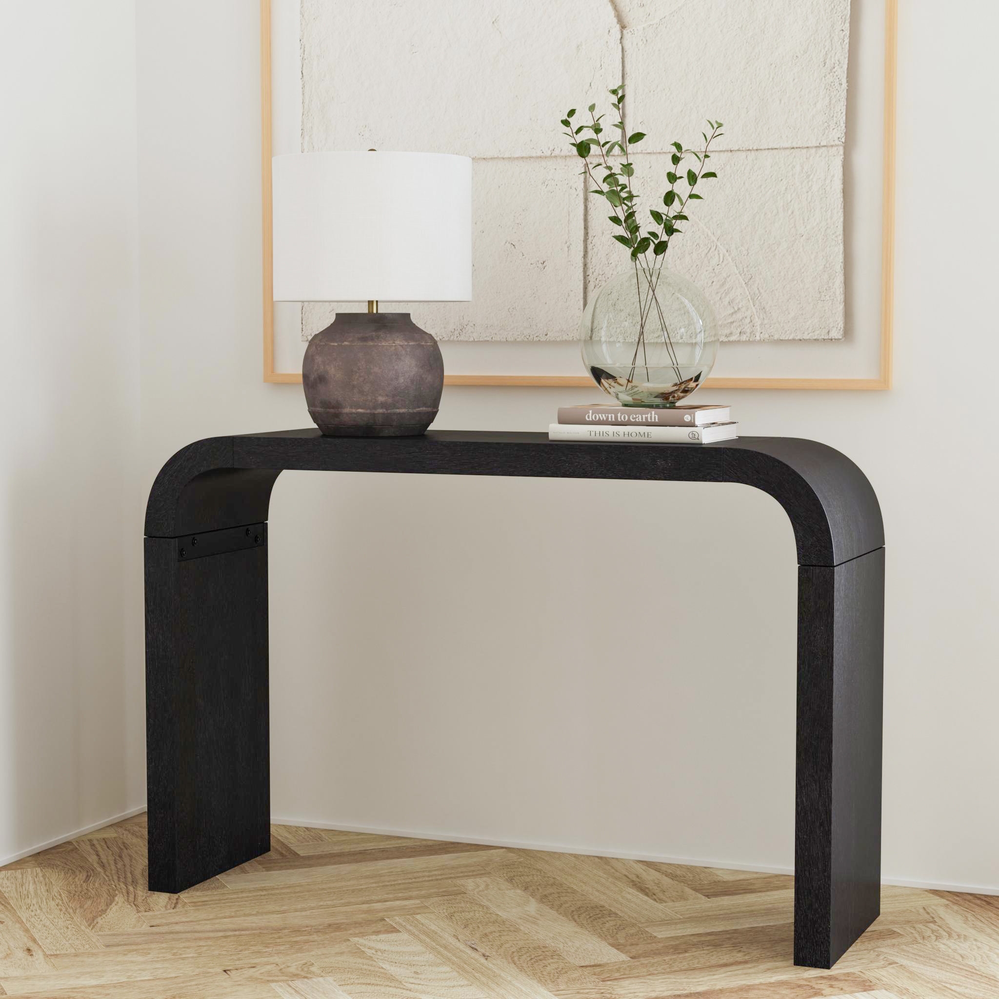 Console Table Waterfall Edge Arched Silhouette Black Wood