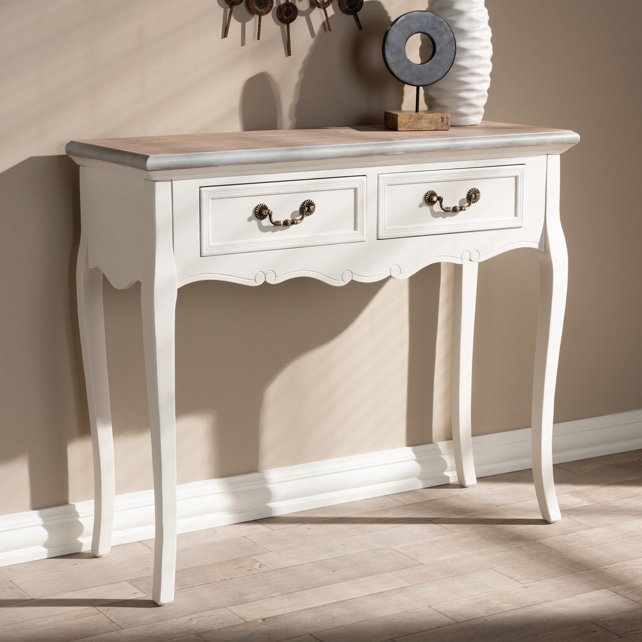 Console Table Whitewashed Oak White Cabriole Leg Desk