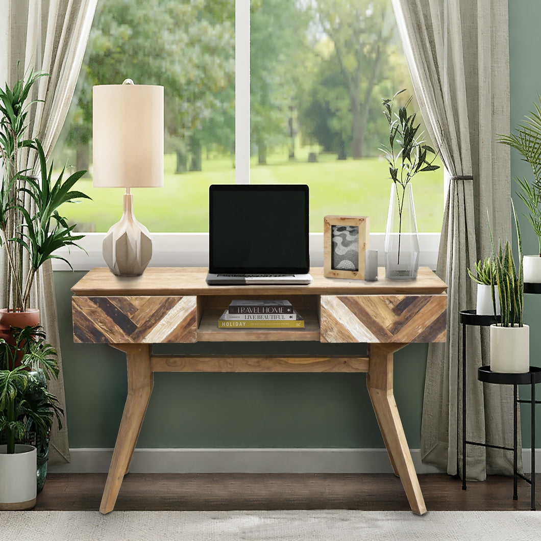 Console Table with Herringbone Drawers: Recycled Teak Console