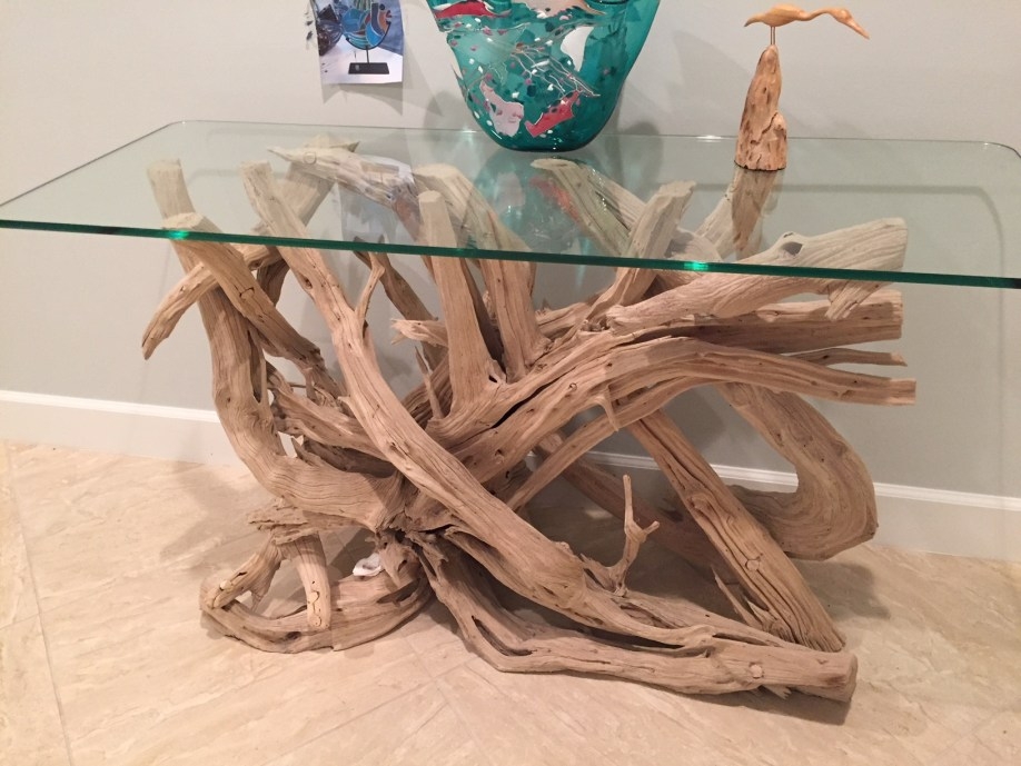 Console Table with Intertwined Branches and Glass Top