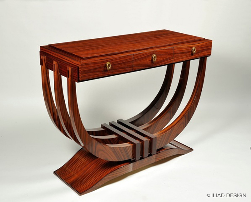 Console Table with Ribbed Support: Curved Ribbed Wood Console