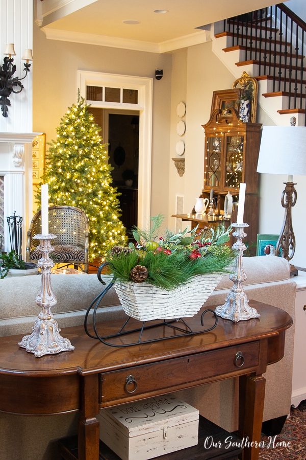 Console Table with Sleigh Centerpiece and Demilune Design