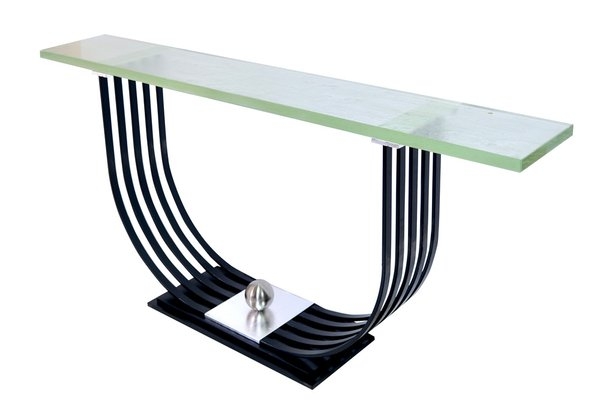 Console Table with Spherical Accent: French Iron Furniture