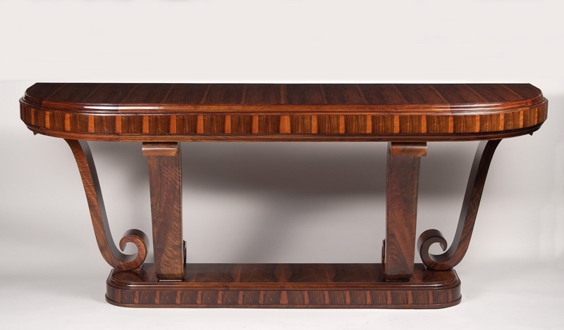 Console Table with Striped Banding: Striped Wood Inlay Console
