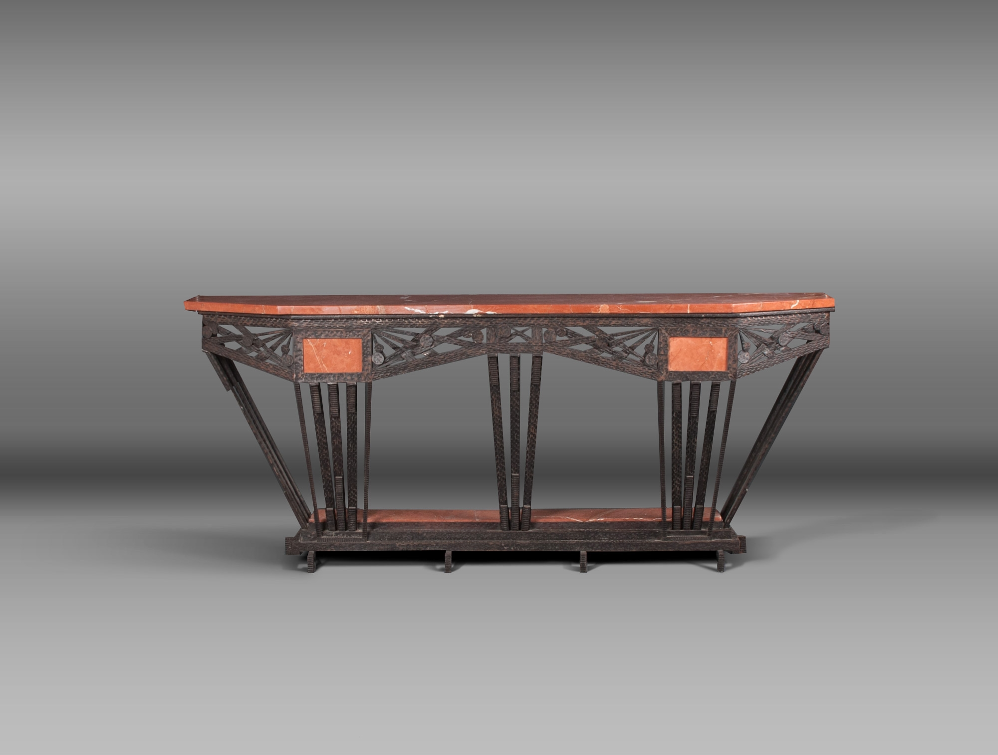 Console Table with Sunburst Motif: Geometric Metal Entryway Table