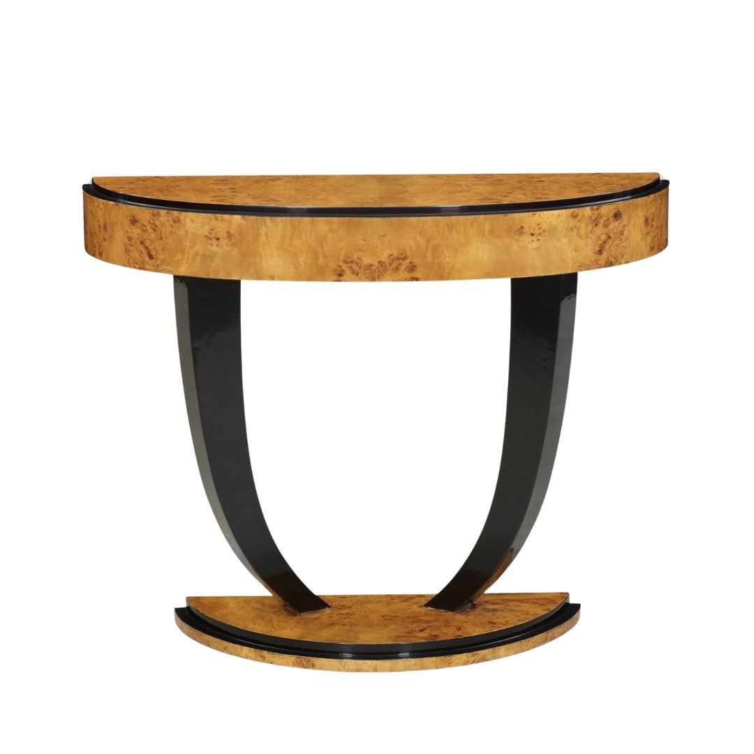 Console Table with Sweeping C Curves: Art Deco Demi-lune Console