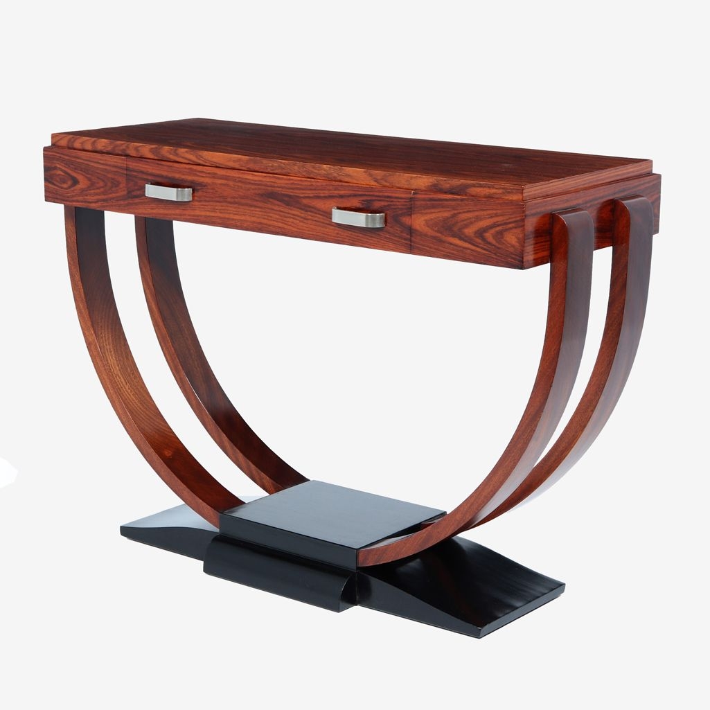 Console Table with U Shaped Legs: Rosewood Finish Console