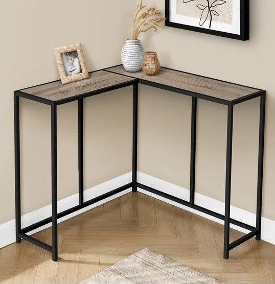 Console Table with Weathered Grey Top and Slim Metal Frame