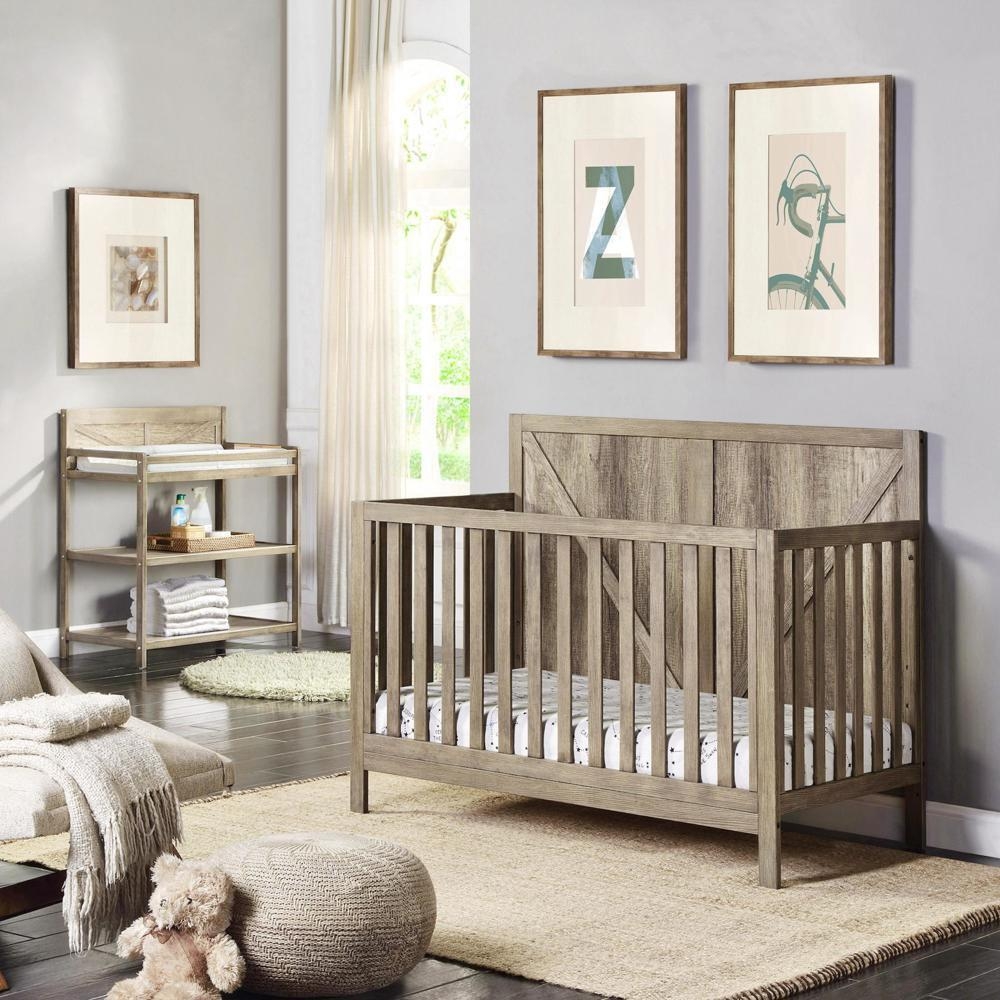 Convertible Baby Bed with X-Brace Backboard, Washed Gray