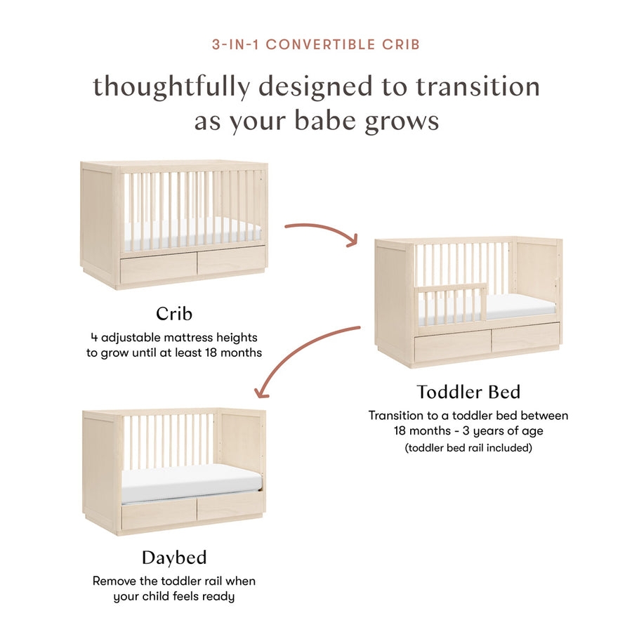 Convertible Crib: 3-in-1 Conversion Washed Natural Storage Bed