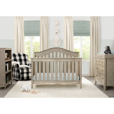 Convertible Crib in Textured Limestone, Arched Backboard Design
