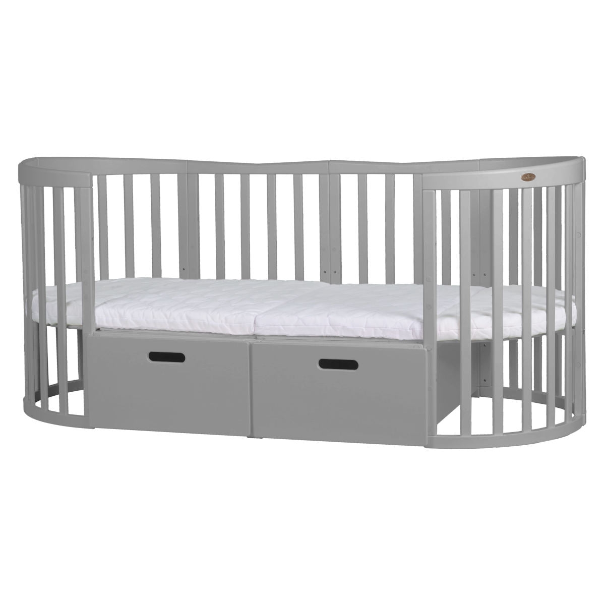 Convertible Crib: Oval Silhouette Grey Storage Crib with Drawers