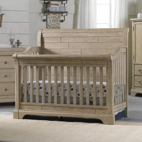 Convertible Crib with Horizontal Planking, Rustic Sleigh Back