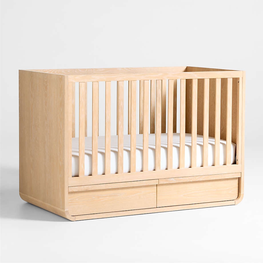 Convertible Storage Crib: Modern Oak Storage Crib with Curved Base