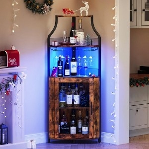 Corner Bar Cabinet with Arched Frame and Industrial Style