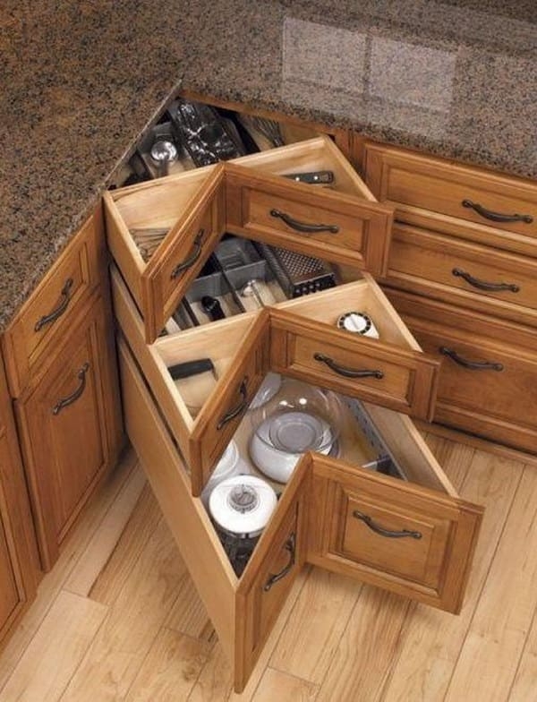 Corner Base Cabinet | Built-in Organizers | Traditional Wood Unit