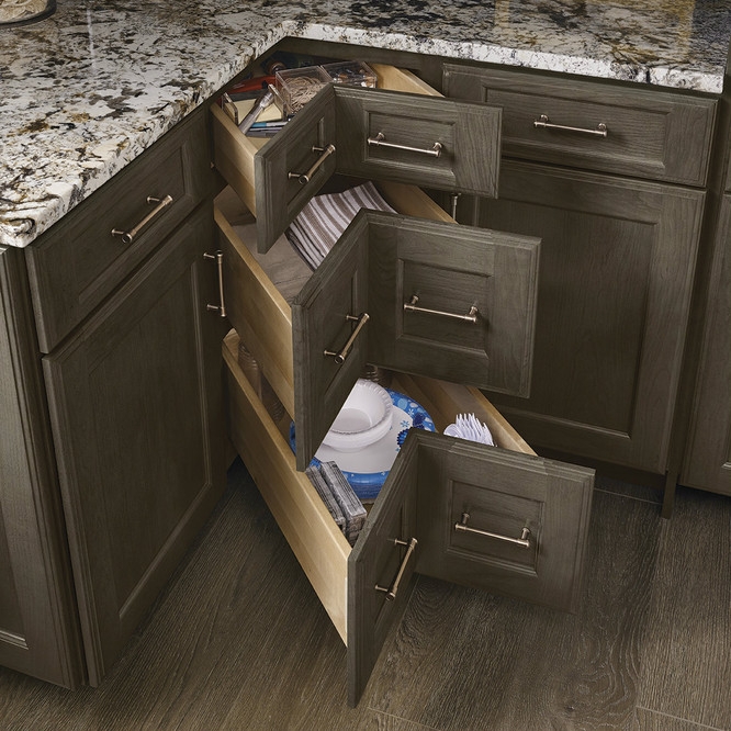 Corner Base Cabinet | L-shaped | Charcoal Gray Transitional Design