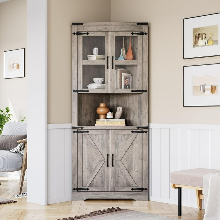 Corner Cabinet: Weathered Grey Barn Door Storage Unit Design