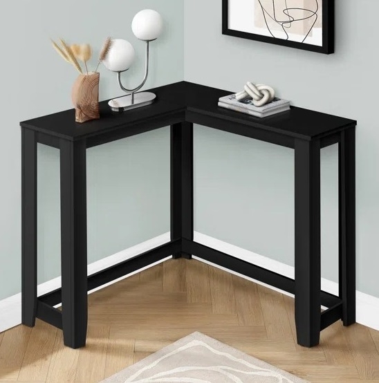 Corner Console Table in Matte Black with L Shaped Design
