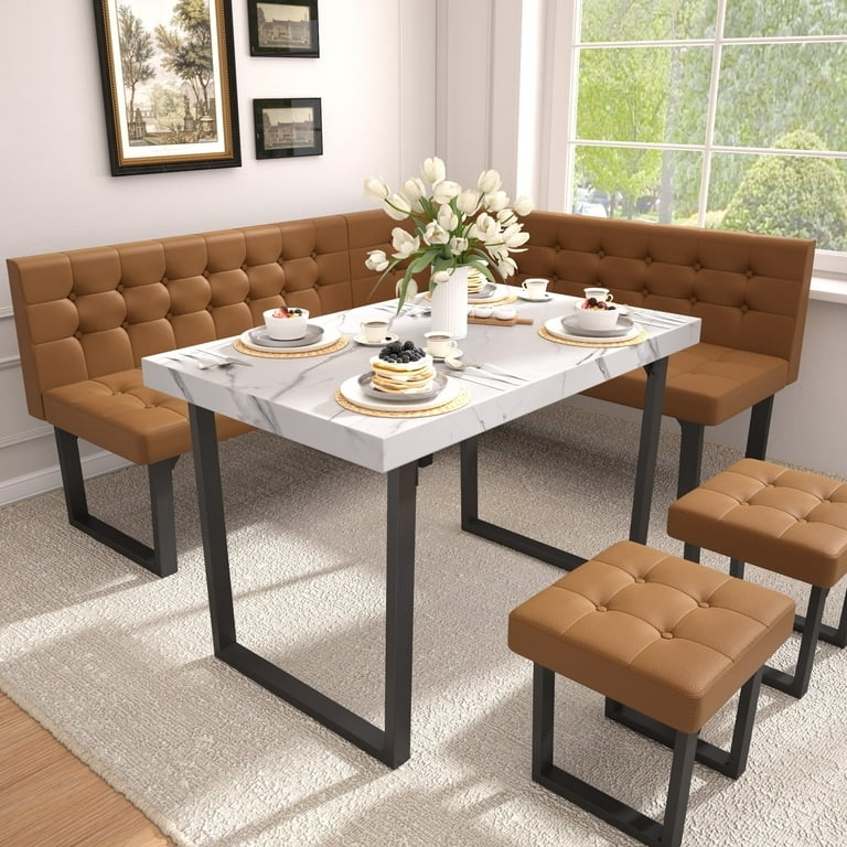 Corner Dining Set: Tufted Upholstery Cognac Tufted Breakfast Nook