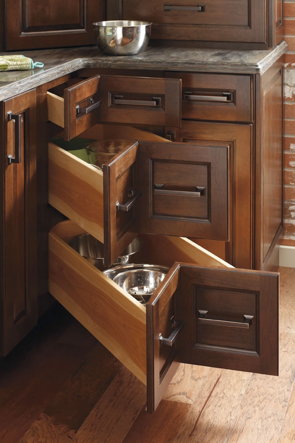 Corner Drawer Cabinet | Walnut Brown | V-shaped Cabinet Storage