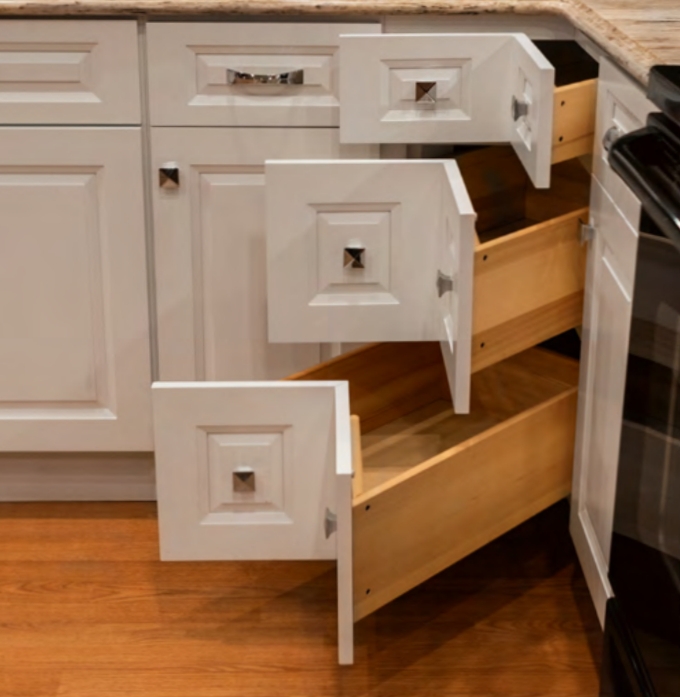 Corner Drawer Cabinet | White Shaker Finish | V-shaped Base Unit