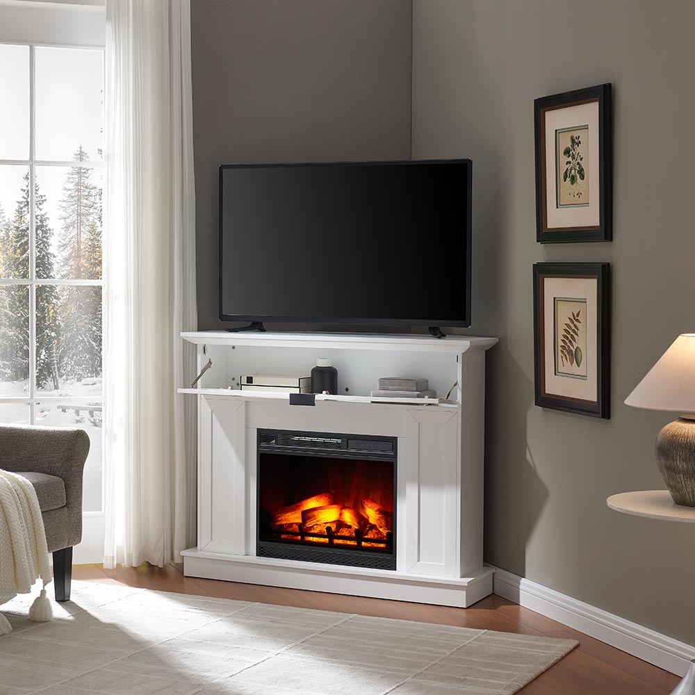 Corner Electric Fireplace Farmhouse TV Stand Storage