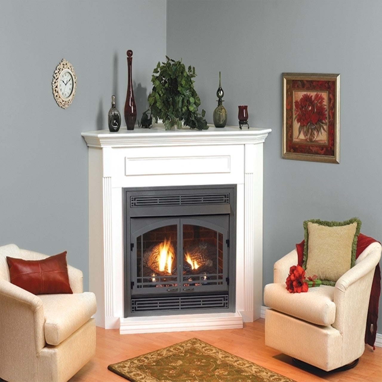 Corner Fireplace Mantel White Fluted Pilaster Detail