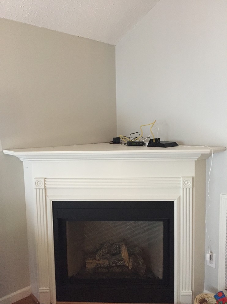 Corner Fireplace Traditional White Mantel with Rosettes