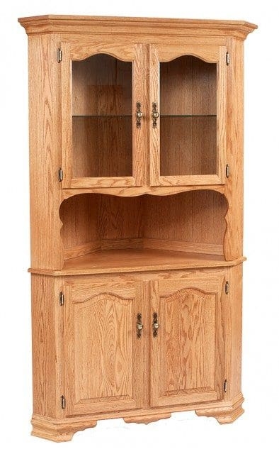 Corner Hutch: Honey Oak Display Cabinet with Arched Panels