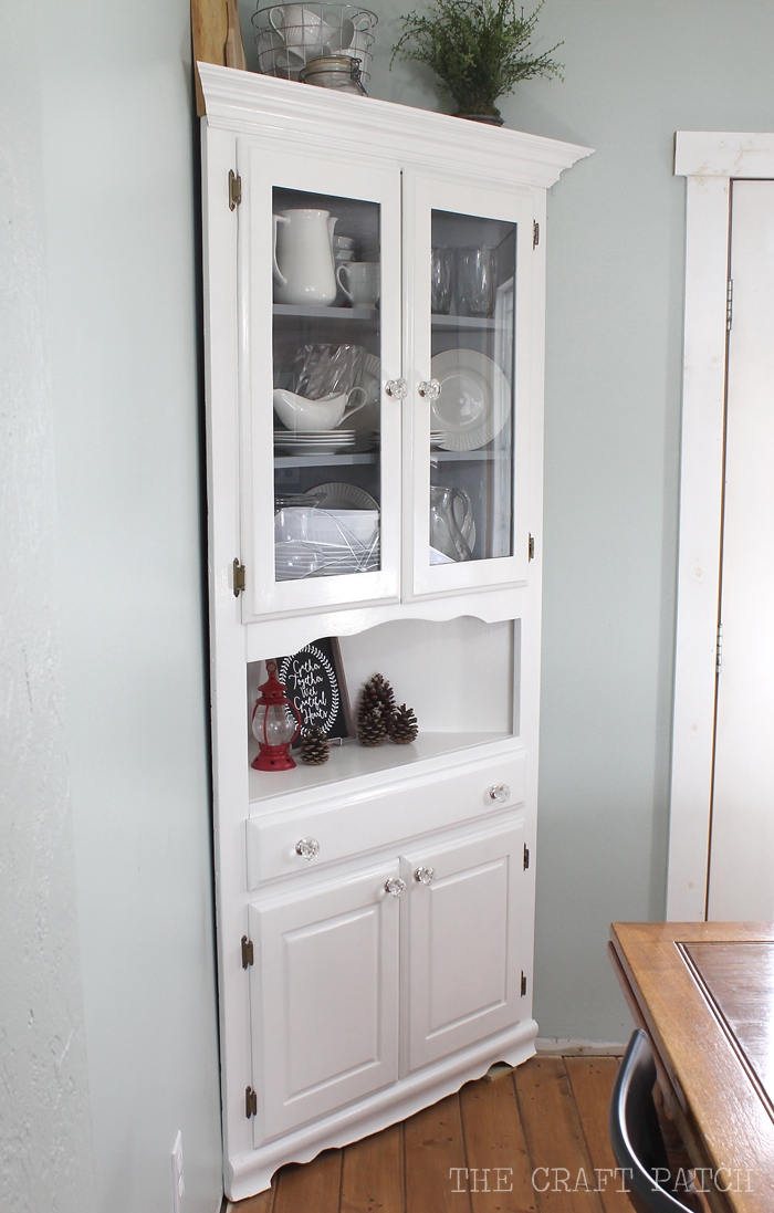 Corner Hutch: White Corner Hutch Makeover Scalloped Valance