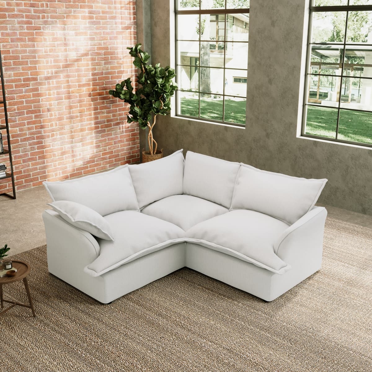 Corner Sectional Sofa exhibiting Cloud Like Cushions in White