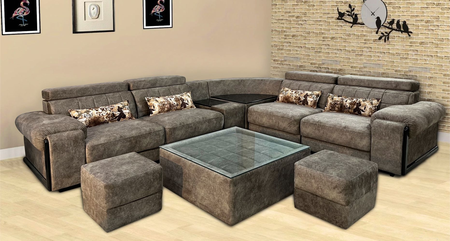 Corner Sectional Sofa with Adjustable Headrests and Wedge
