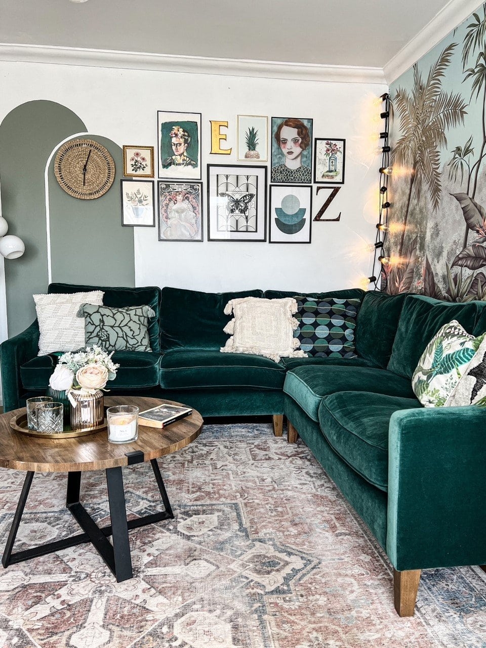 Corner Sofa Emerald Velvet Tapered Wood Feet Styling
