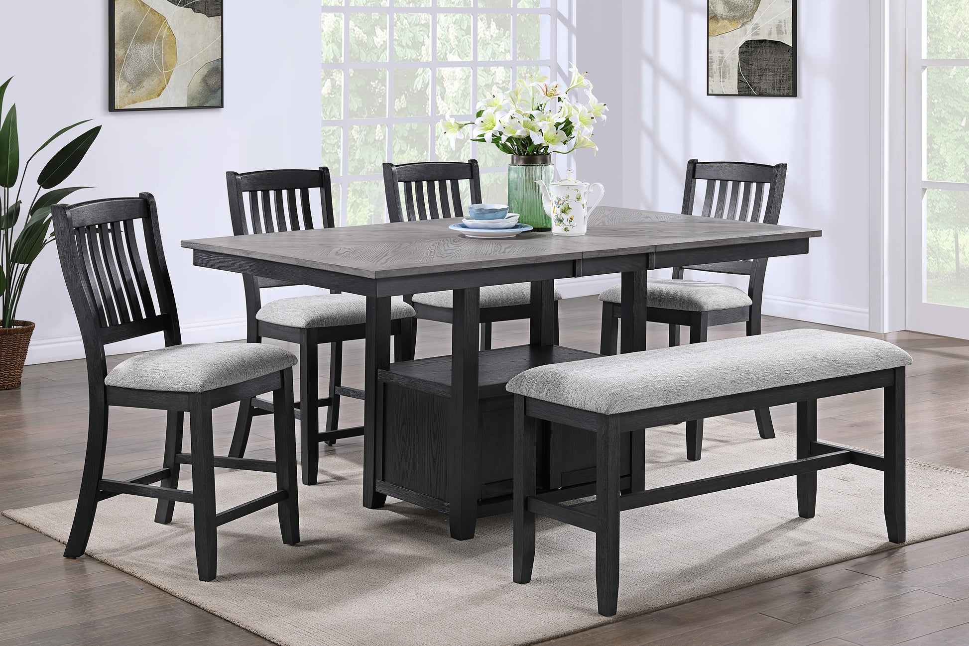 Counter Height Bench displaying Charcoal Gray Contrast