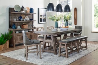 Counter Height Bench featuring Trestle Base and Nailheads