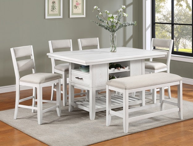 Counter Height Bench in White Backless Silhouette
