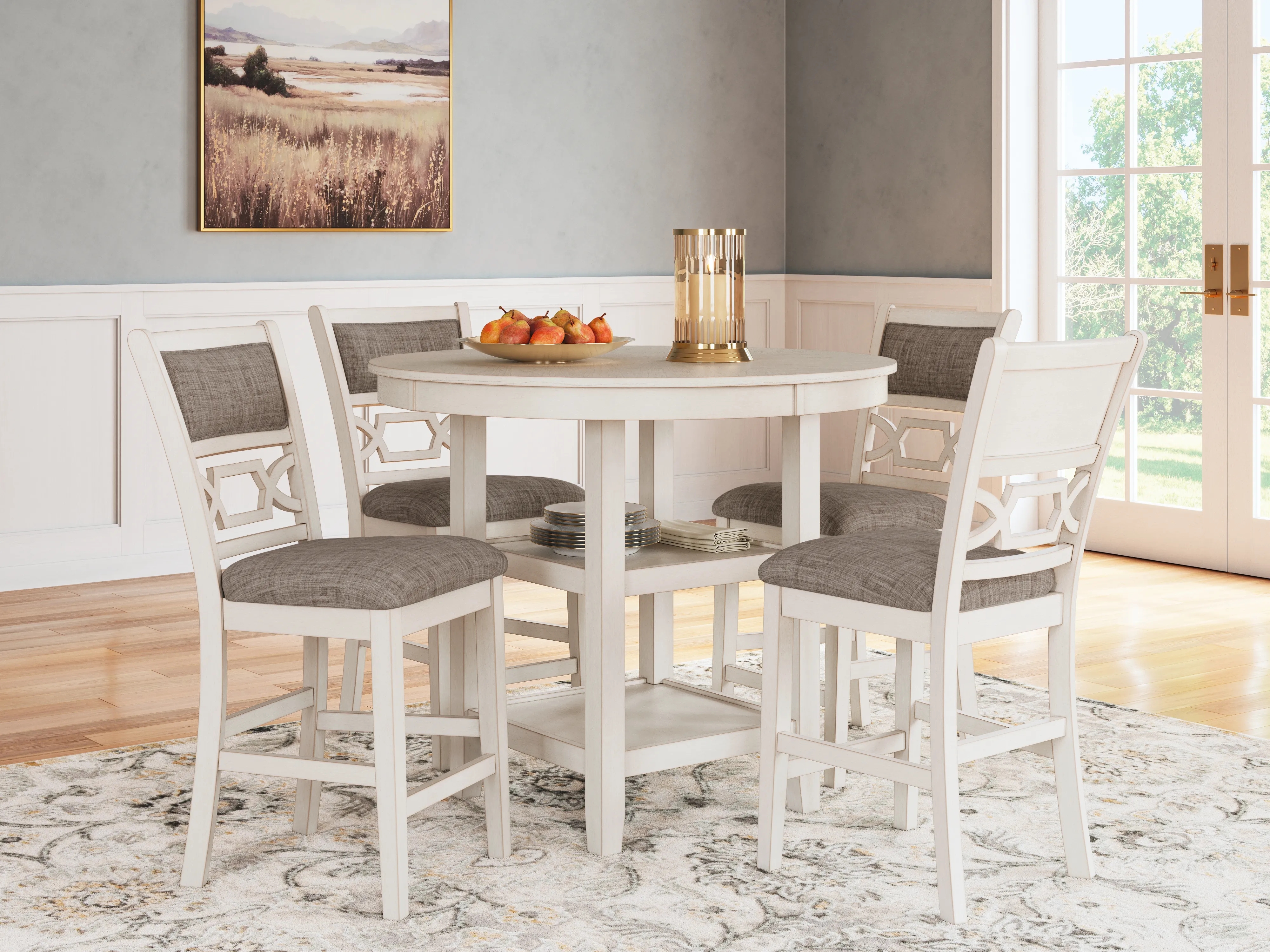 Counter Height Dining Set with Storage Pedestal and Lattice